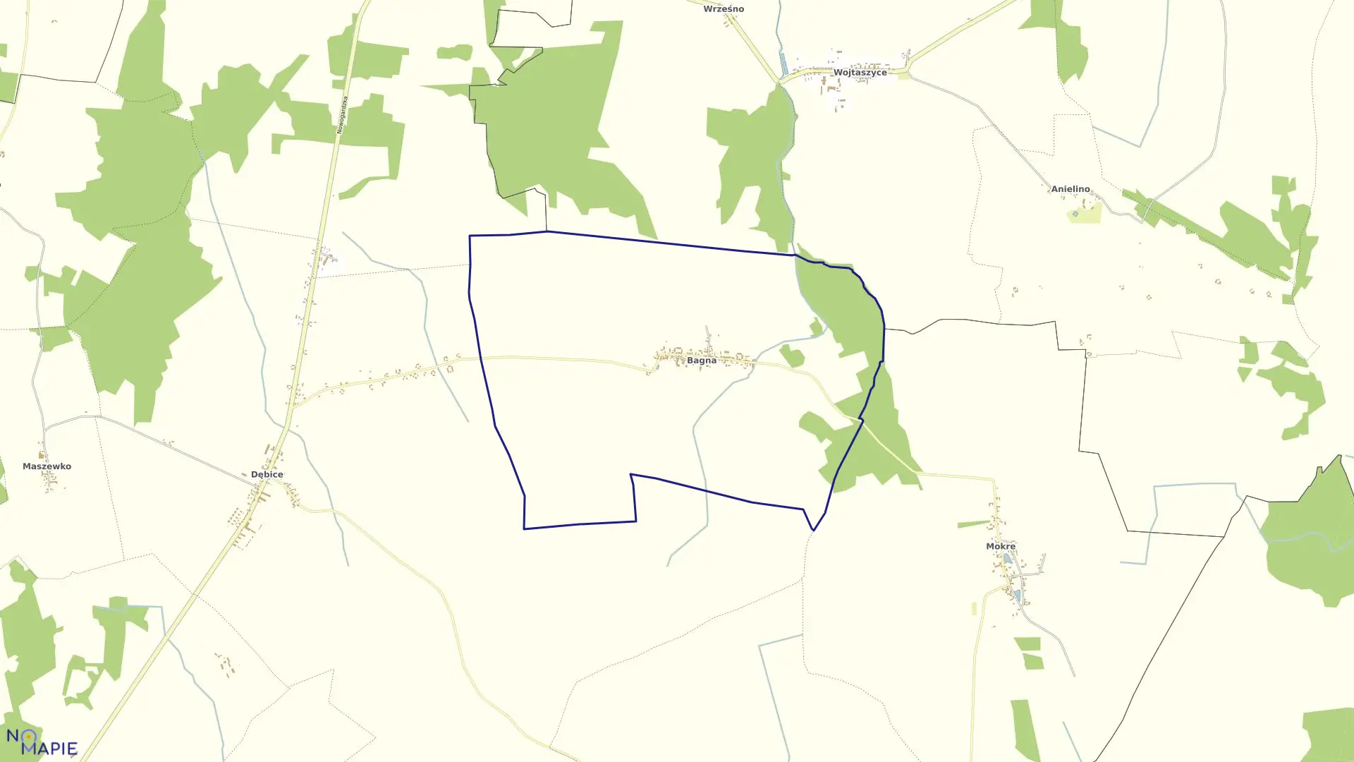 Mapa obrębu Bagna w gminie Maszewo