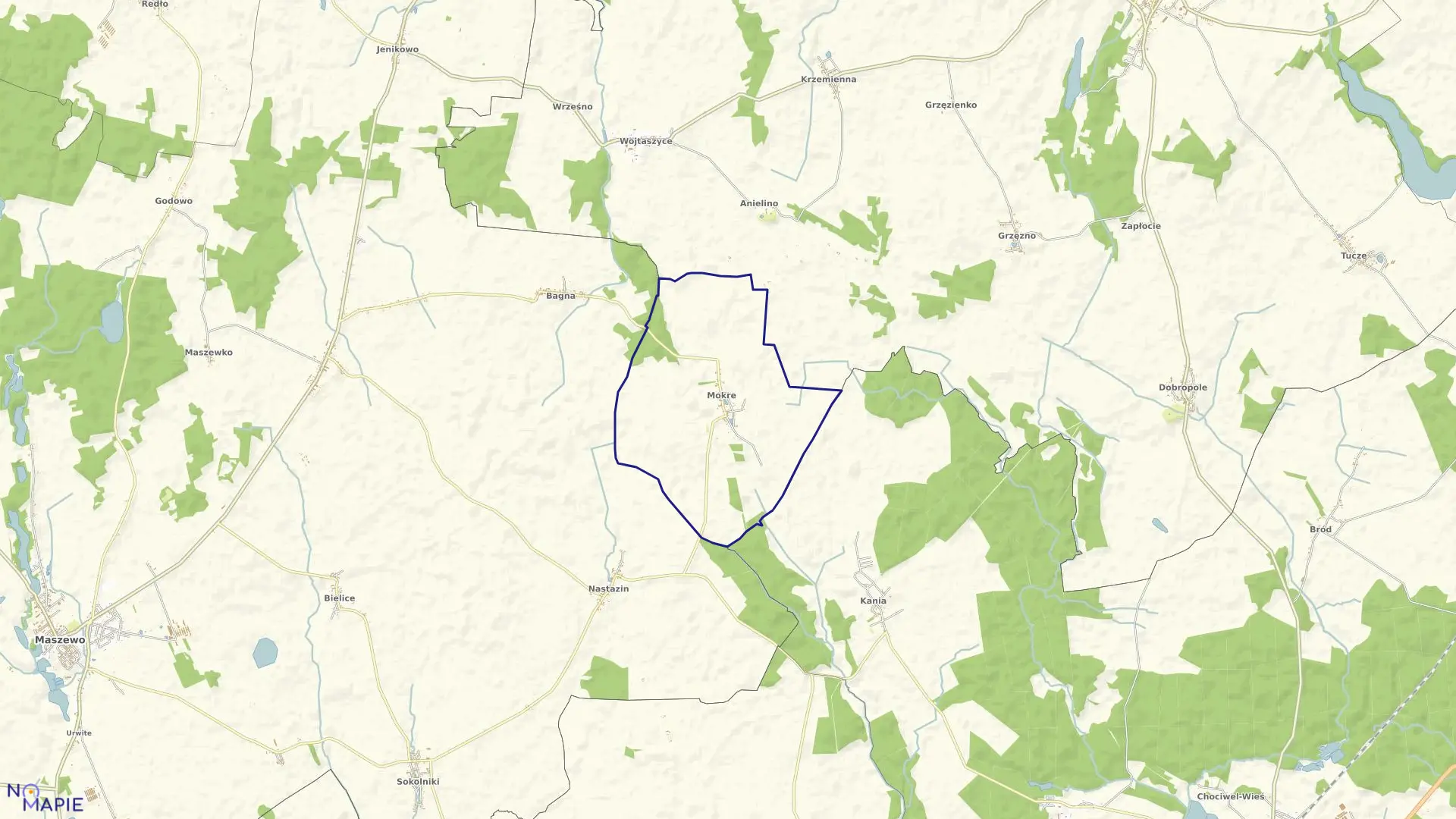 Mapa obrębu Mokre w gminie Maszewo