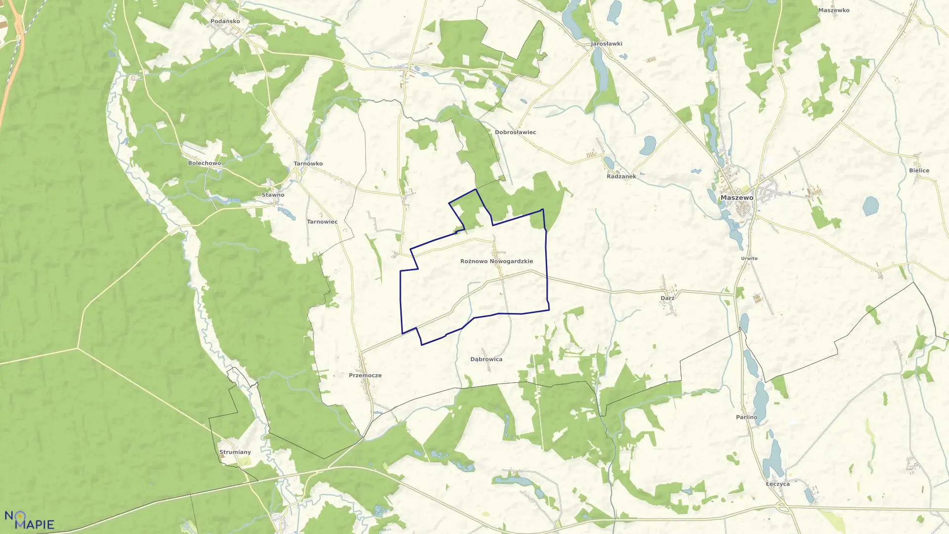 Mapa obrębu Rożnowo Nowogardzkie w gminie Maszewo